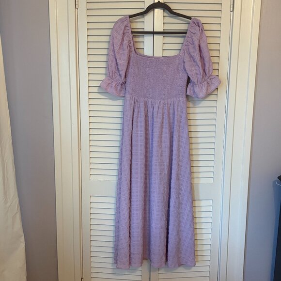 Altar'd State Magnolia Midi Dress purple puff sleeves medium EUC - Picture 2 of 8